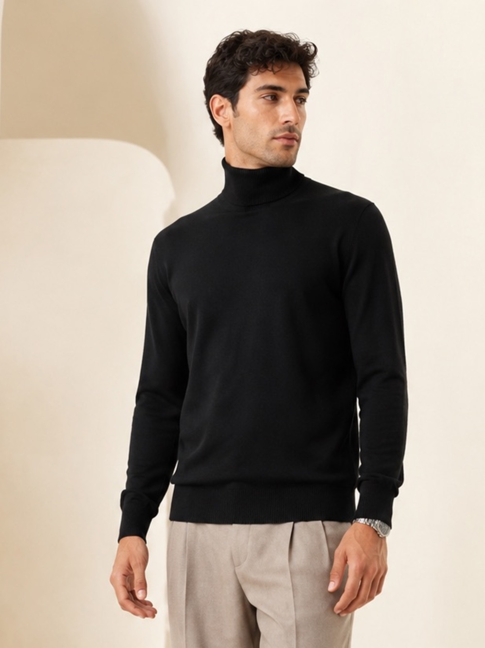 Zara Men’s Black 100% Wool Turtleneck Sweater Old Money Sz L